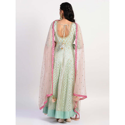 Rishi & Vibhuti Green Printed Anarkali And Dupatta (Set of 2)