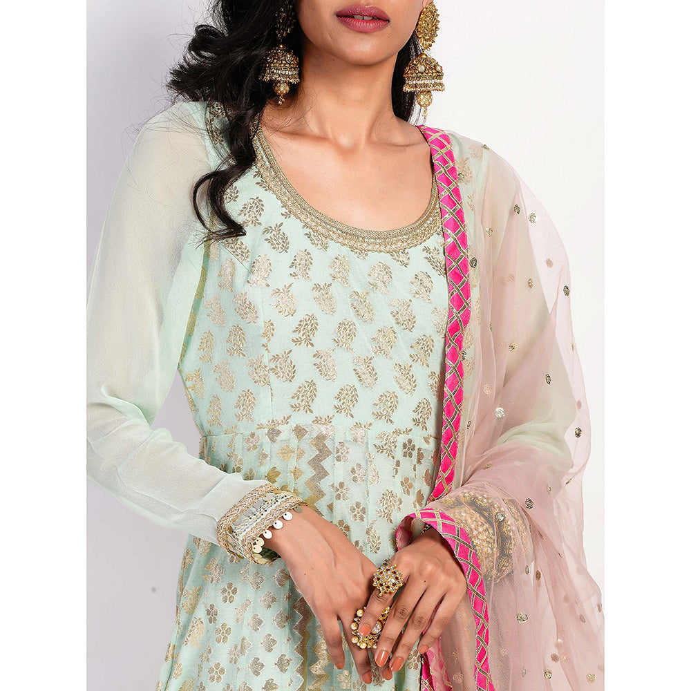 Rishi & Vibhuti Green Printed Anarkali And Dupatta (Set of 2)