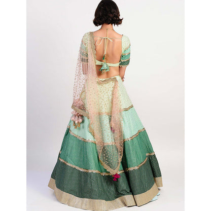 Rishi & Vibhuti Green Mirror Work Blouse And Lehenga With Dupatta (Set of 3)