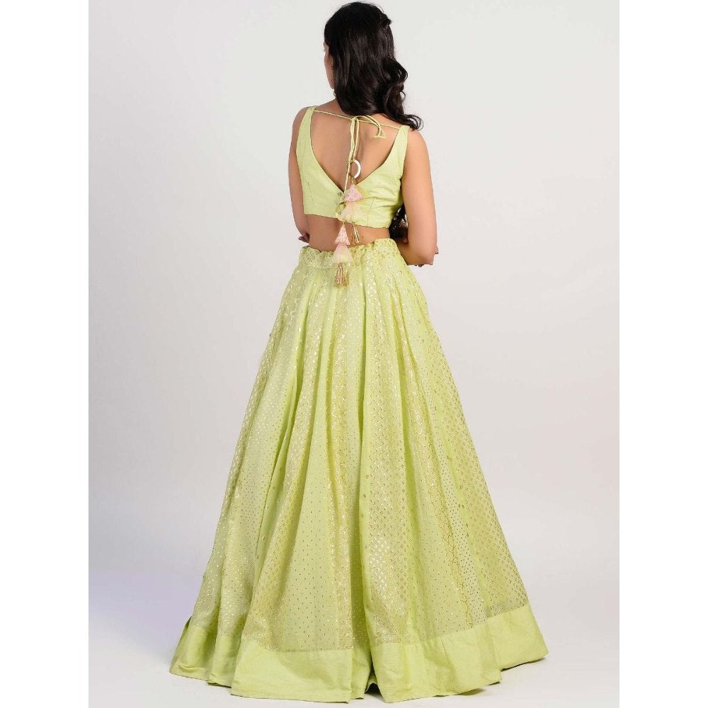 Rishi & Vibhuti Green Embellished Blouse And Lehenga With Dupatta (Set of 3)