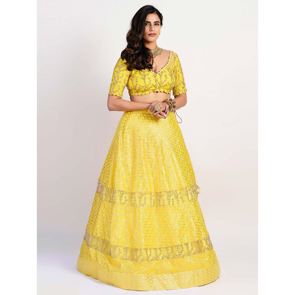 Rishi & Vibhuti yellow Embellished Blouse And Lehenga With Dupatta (Set of 3)