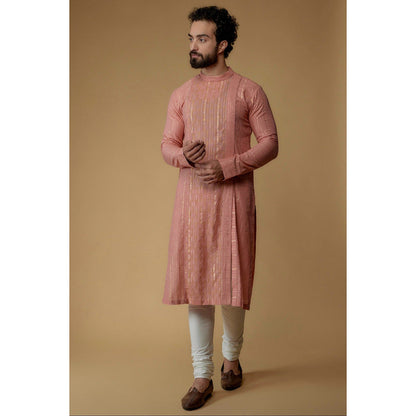 Ritambh by Rishi & Sachin Salmon Pink Cotton Lurex Zari Embellished Kurta