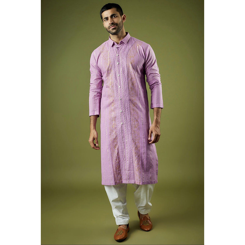 Ritambh by Rishi & Sachin Lilac Cotton Lurex Block Printed Kurta