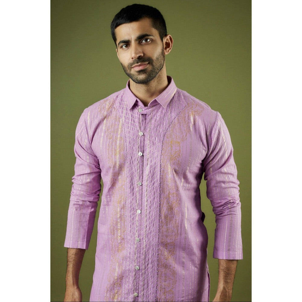 Ritambh by Rishi & Sachin Lilac Cotton Lurex Block Printed Kurta