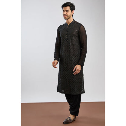 Ritambh by Rishi & Sachin Black Viscose Georgette Thread Embroidered Kurta
