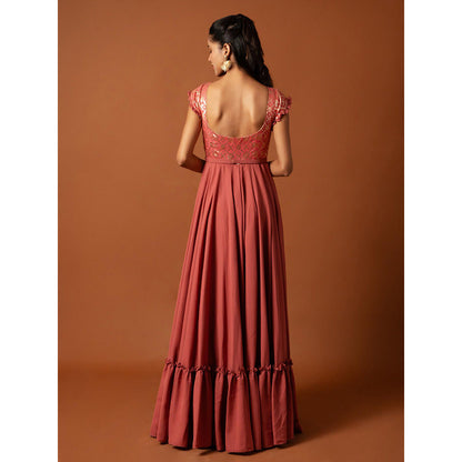 Ritambh by Rishi & Sachin Pink Rosa Brocade Gown with Belt