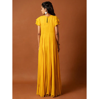 Ritambh by Rishi & Sachin Rosa Yellow Frill Gown