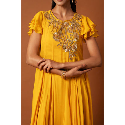 Ritambh by Rishi & Sachin Rosa Yellow Frill Gown