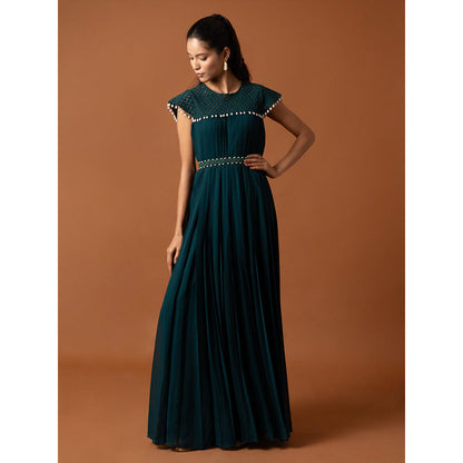 Ritambh by Rishi & Sachin Rosa Teal Green Gown with Belt