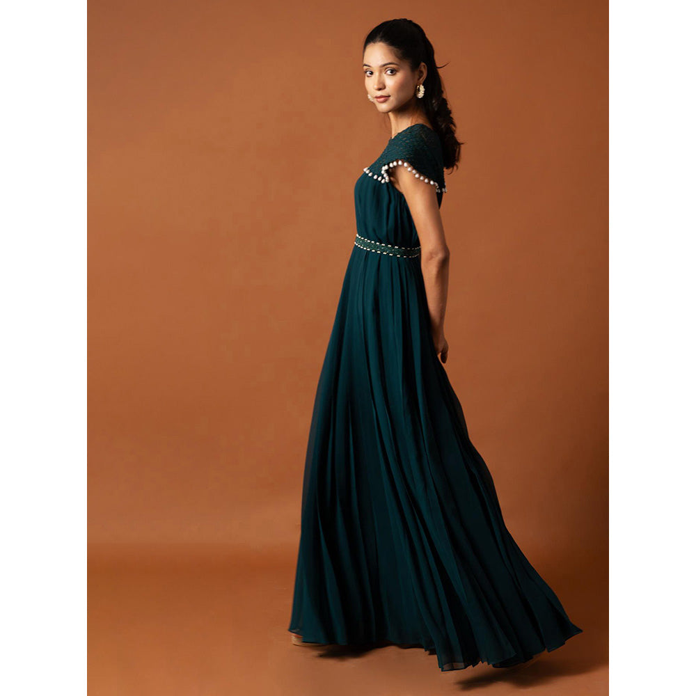 Ritambh by Rishi & Sachin Rosa Teal Green Gown with Belt