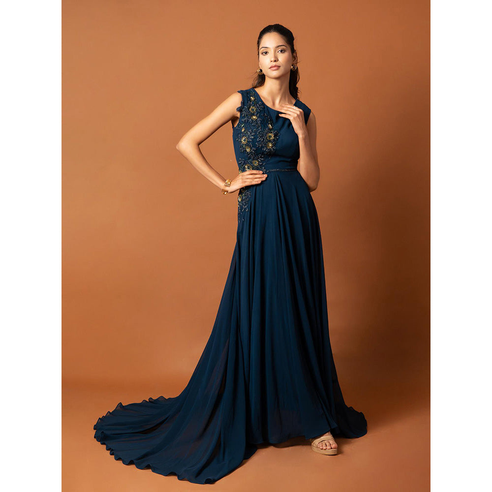Ritambh by Rishi & Sachin Rosa Teal Blue Gown