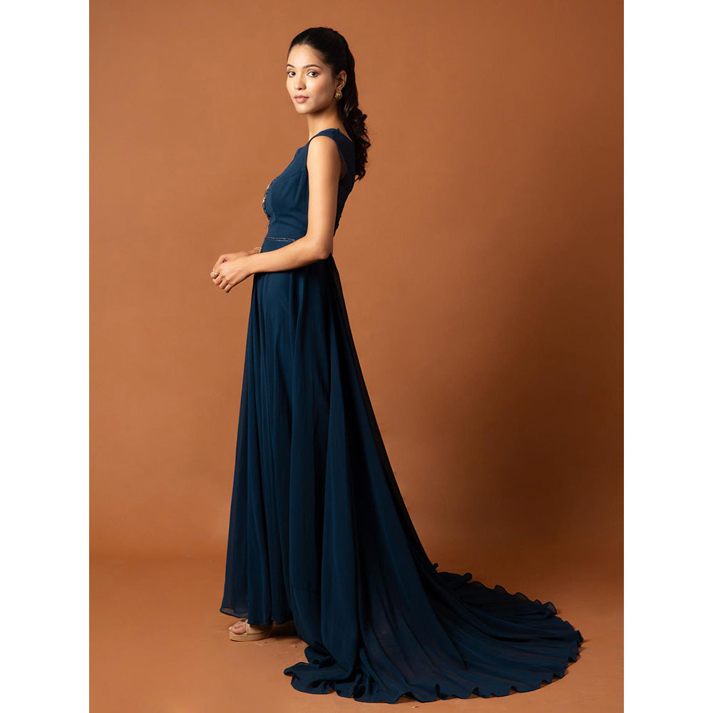 Ritambh by Rishi & Sachin Rosa Teal Blue Gown