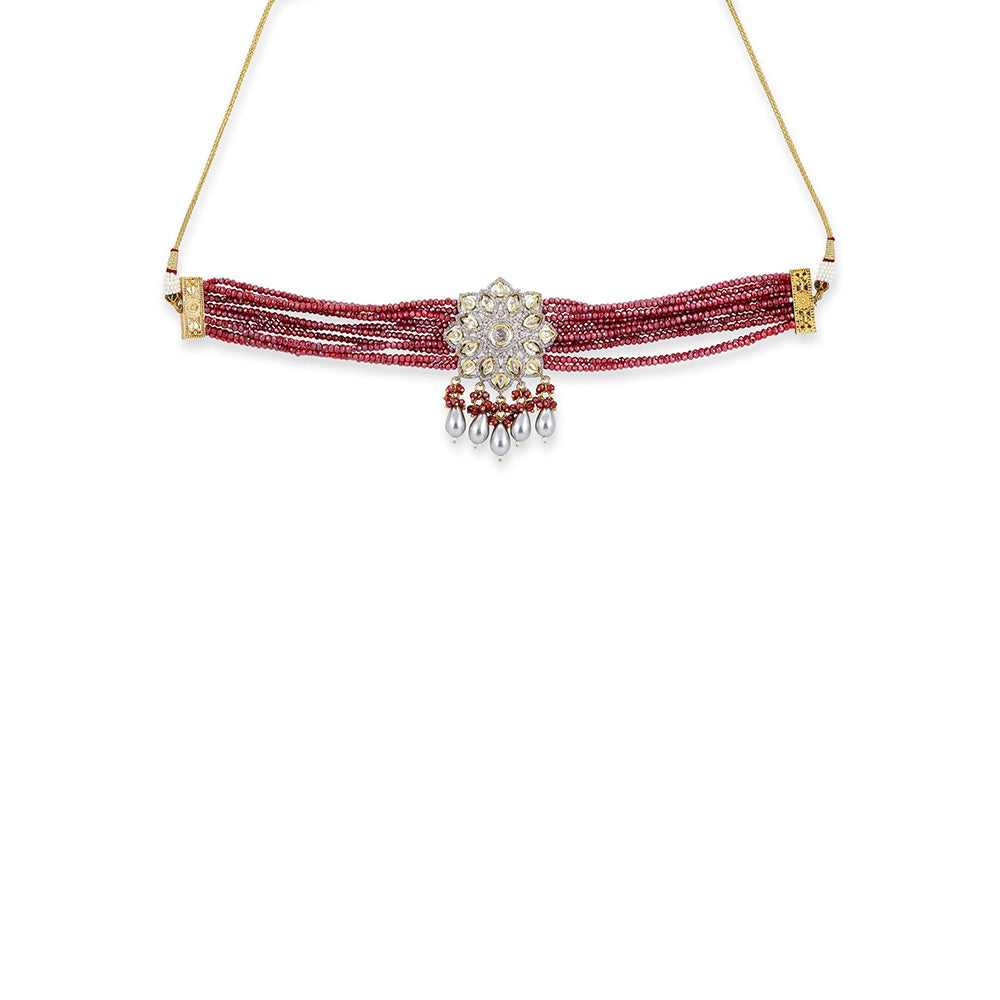 Ritu Singh Maroon and Silver Tone Kundan Choker