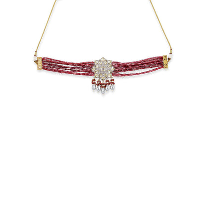 Ritu Singh Maroon and Silver Tone Kundan Choker