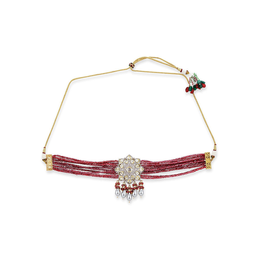 Ritu Singh Maroon and Silver Tone Kundan Choker