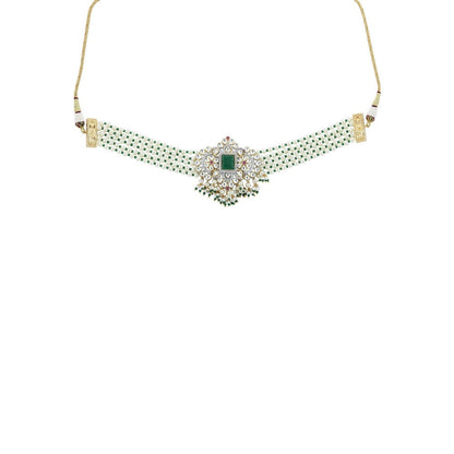 Ritu Singh Kundan Choker with Green Stone and Layered Pearl Strings