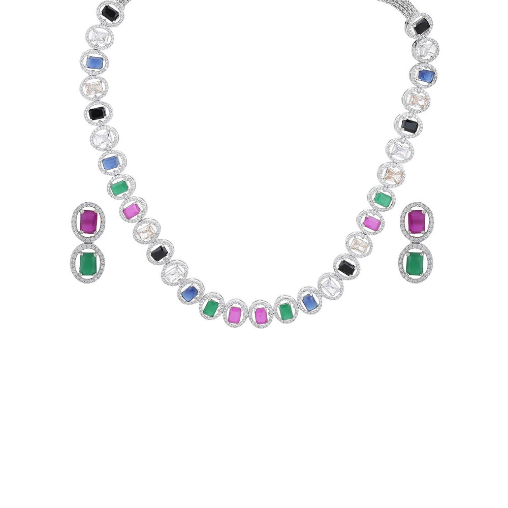 Ritu Singh Multi Diamond and Semi Precious Stone Neckpiece with Earrings