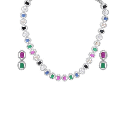 Ritu Singh Multi Diamond and Semi Precious Stone Neckpiece with Earrings