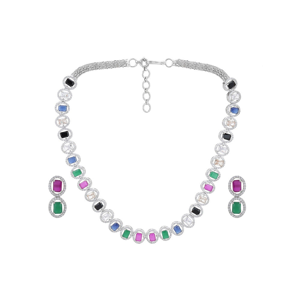 Ritu Singh Multi Diamond and Semi Precious Stone Neckpiece with Earrings