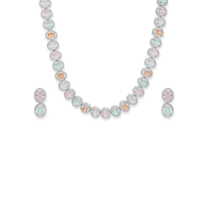 Ritu Singh Silver Tone Multi Diamond and Semi Precious Stone Neckpiece with Earrings