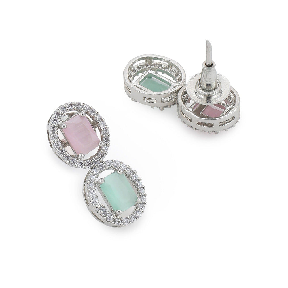 Ritu Singh Silver Tone Multi Diamond and Semi Precious Stone Neckpiece with Earrings