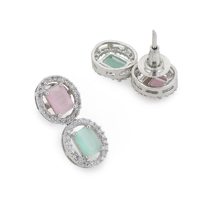 Ritu Singh Silver Tone Multi Diamond and Semi Precious Stone Neckpiece with Earrings
