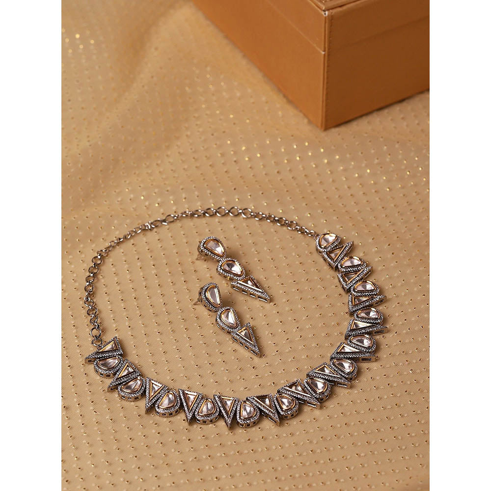 Ritu Singh Dual Tone Diamond and Semi Precious Stone Neckpiece with Earrings
