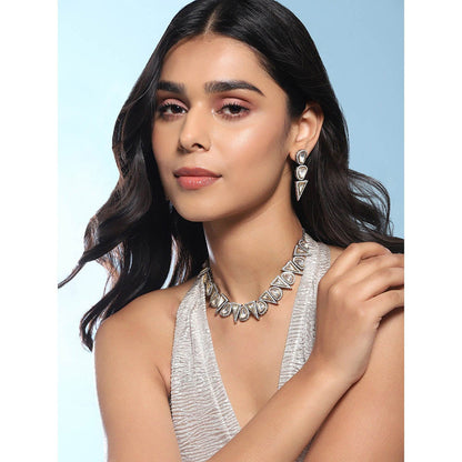 Ritu Singh Dual Tone Diamond and Semi Precious Stone Neckpiece with Earrings