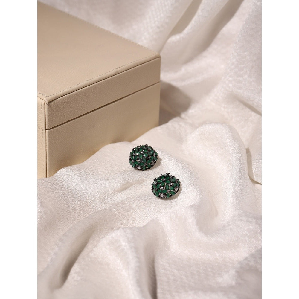 Ritu Singh Round Diamond and Green Stone Earrings