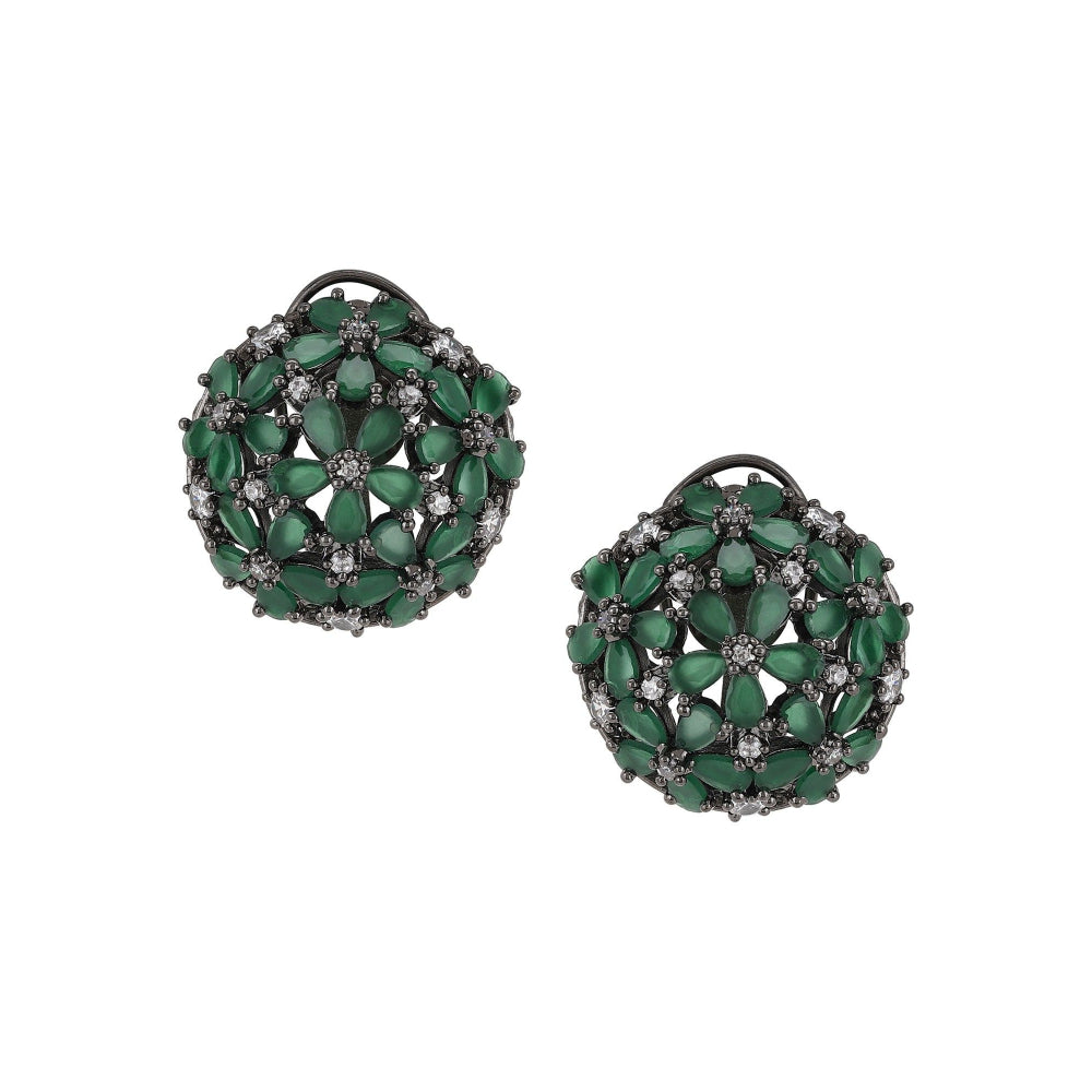 Ritu Singh Round Diamond and Green Stone Earrings