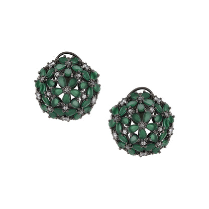 Ritu Singh Round Diamond and Green Stone Earrings