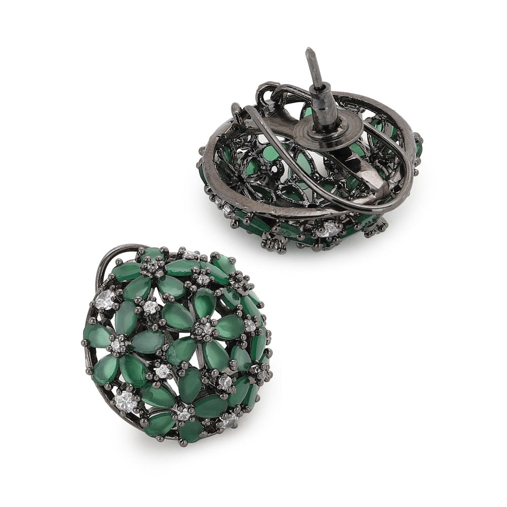 Ritu Singh Round Diamond and Green Stone Earrings