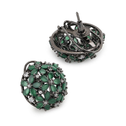 Ritu Singh Round Diamond and Green Stone Earrings