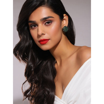 Ritu Singh Round Diamond and Green Stone Earrings