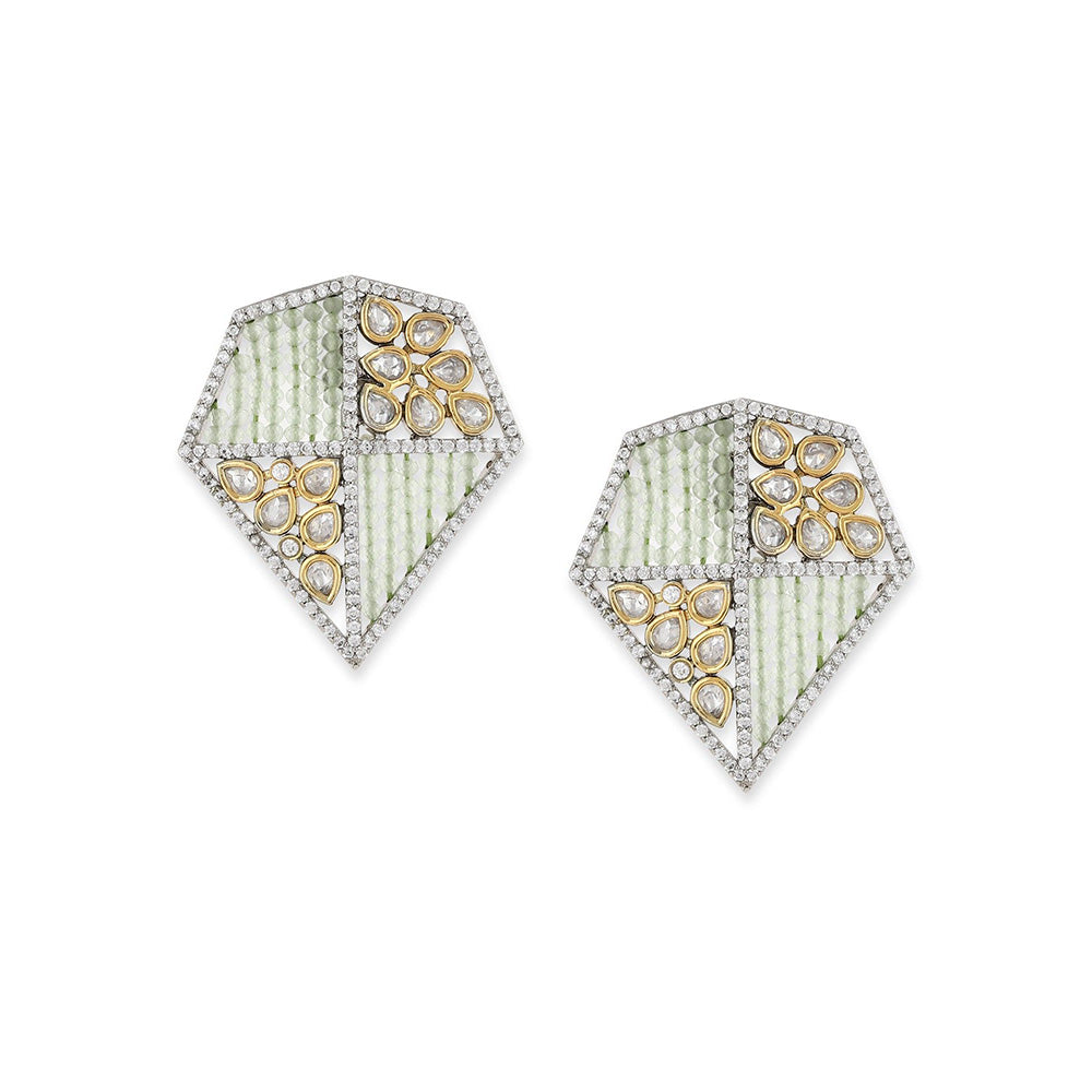 Ritu Singh Kundan and Mint Green Onyx Earrings