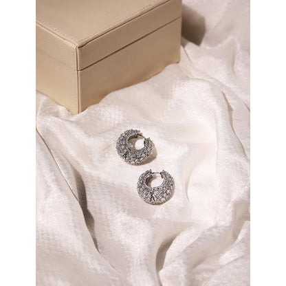 Ritu Singh American Diamond Silver Hoops