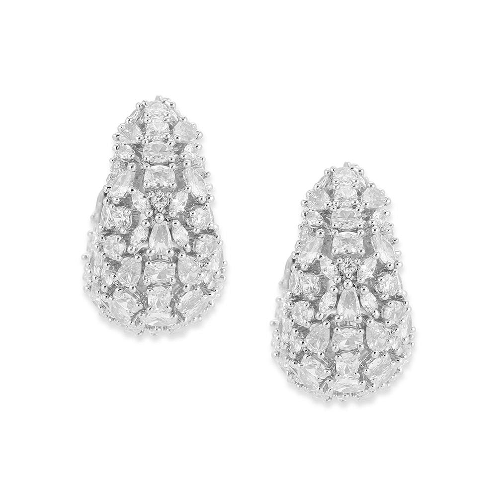 Ritu Singh American Diamond Silver Hoops