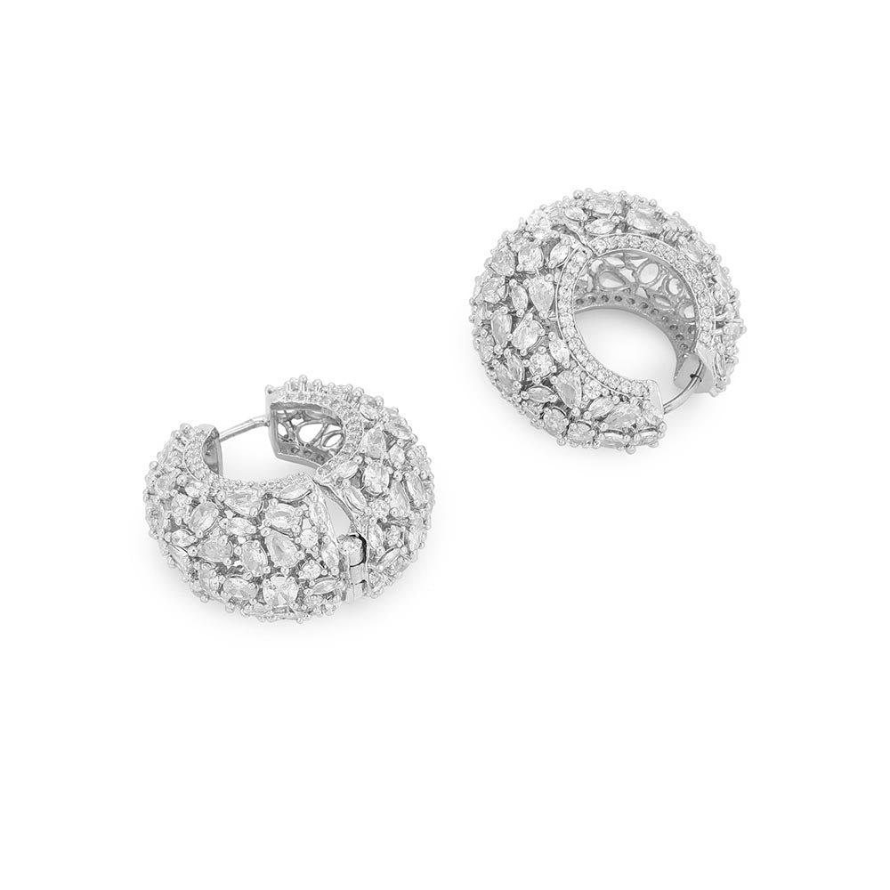 Ritu Singh American Diamond Silver Hoops