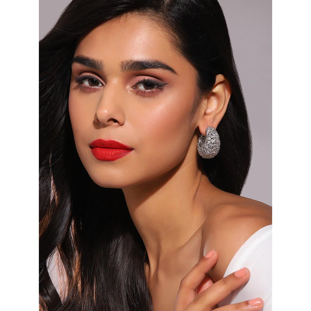 Ritu Singh American Diamond Silver Hoops