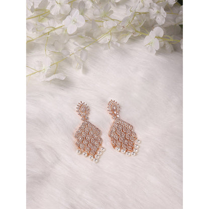 Ritu Singh Rose Gold Jhallar Diamond Earrings with Pearls