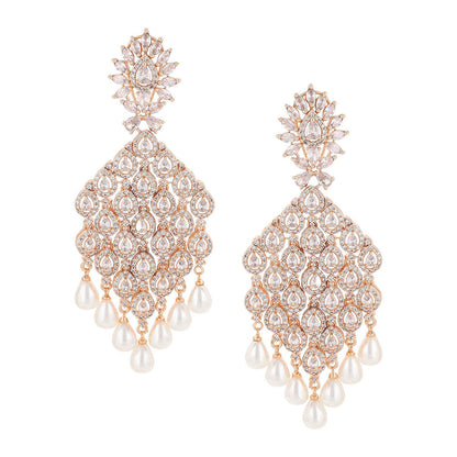 Ritu Singh Rose Gold Jhallar Diamond Earrings with Pearls