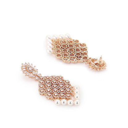 Ritu Singh Rose Gold Jhallar Diamond Earrings with Pearls