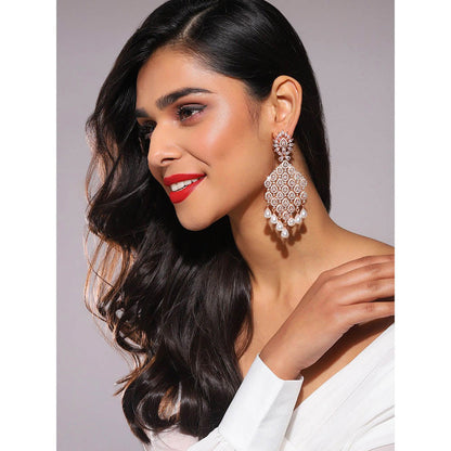 Ritu Singh Rose Gold Jhallar Diamond Earrings with Pearls