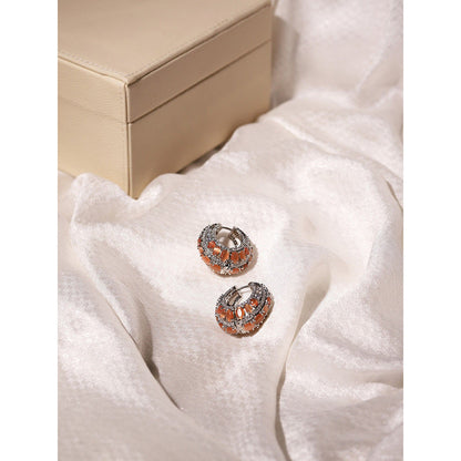 Ritu Singh Peach Diamond and Silver Hoops