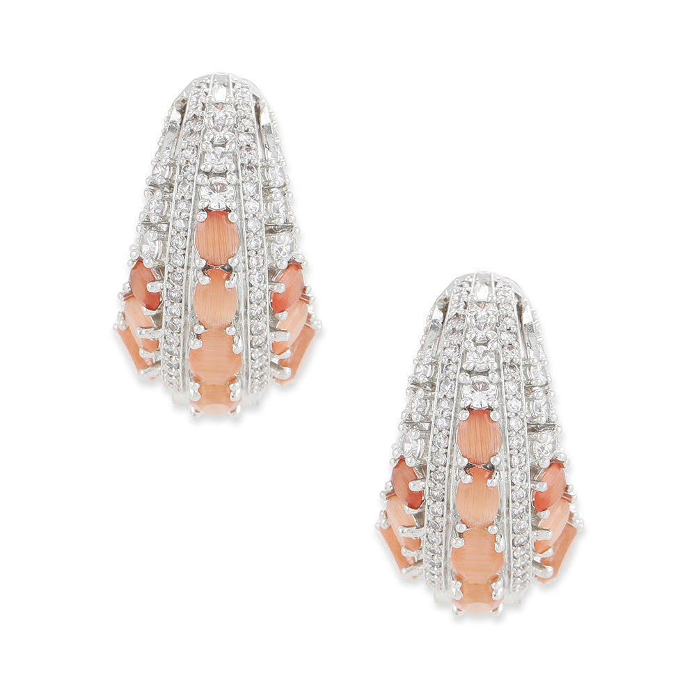 Ritu Singh Peach Diamond and Silver Hoops