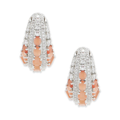 Ritu Singh Peach Diamond and Silver Hoops