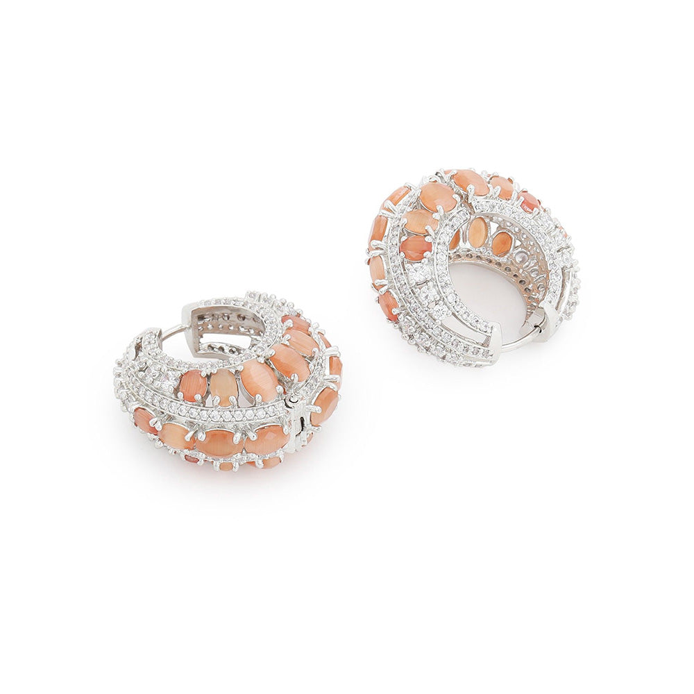 Ritu Singh Peach Diamond and Silver Hoops