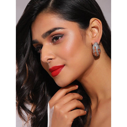Ritu Singh Peach Diamond and Silver Hoops