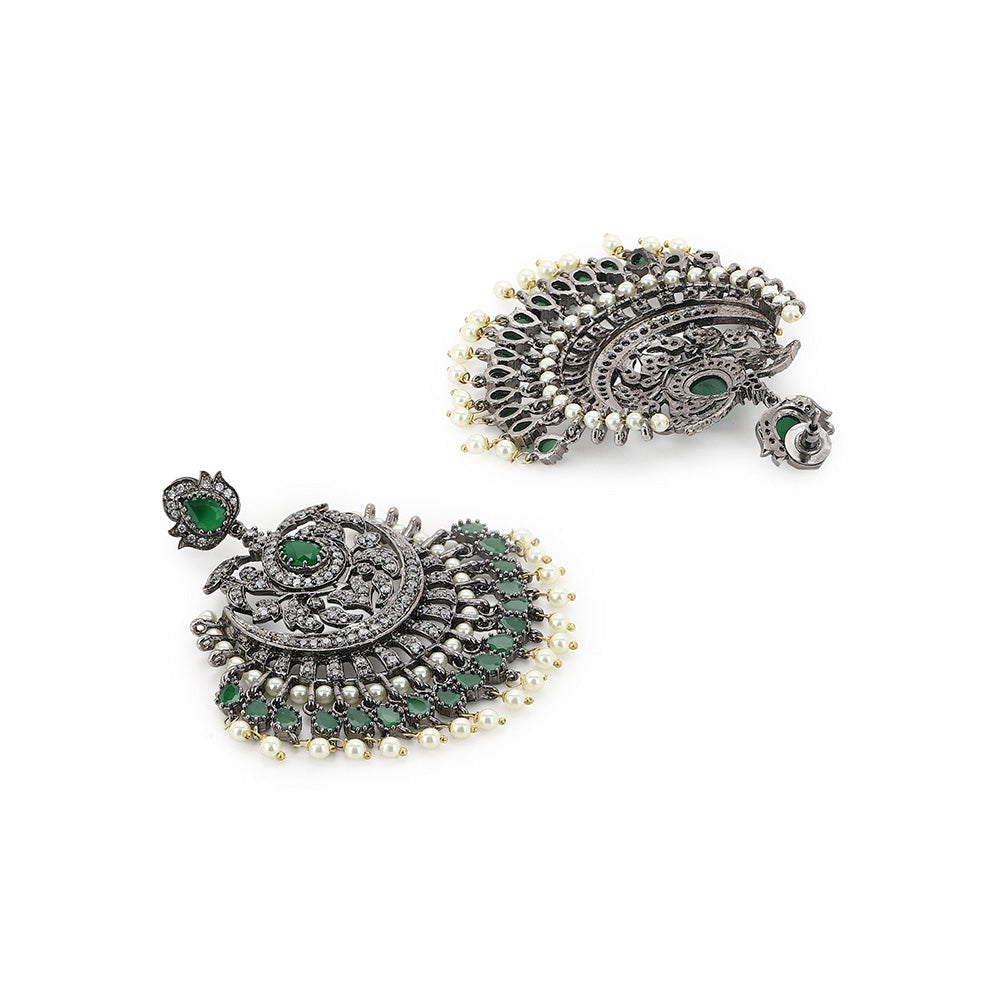 Ritu Singh Green Diamond Chand Earrings with Pearls