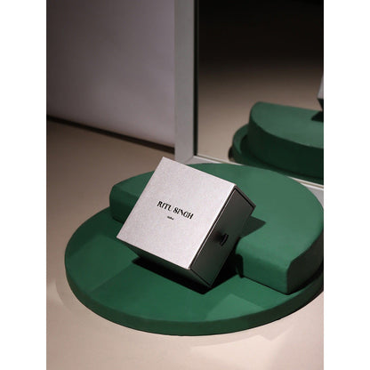 Ritu Singh Green Diamond Chand Earrings with Pearls